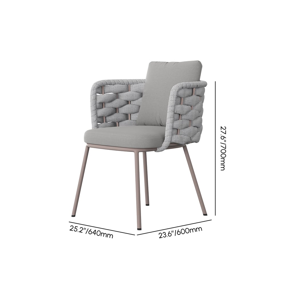 2 Pieces Mid Century Modern Aluminium & Ropes Outdoor Patio Dining Chair Armchair Grey weights dimensions image