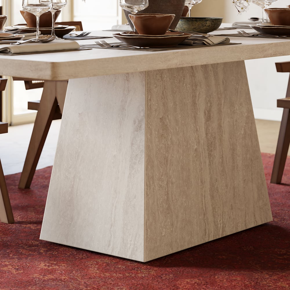 200cm Modern Rectangular Faux Travertine Dining Table, Indoor/Outdoor, Seats 6-8 window image