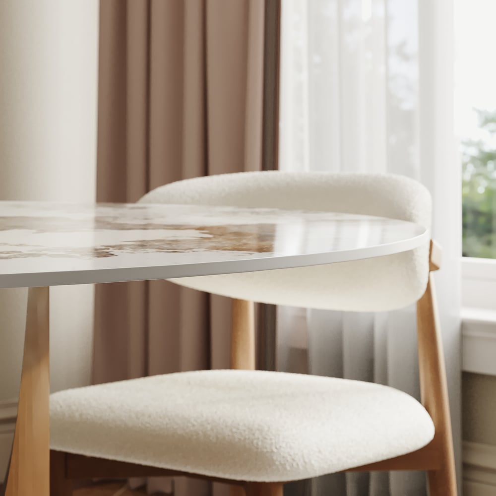 Halven 47" Sintered Stone Round Dining Table with Stainless Base Seats 4-6 People window image