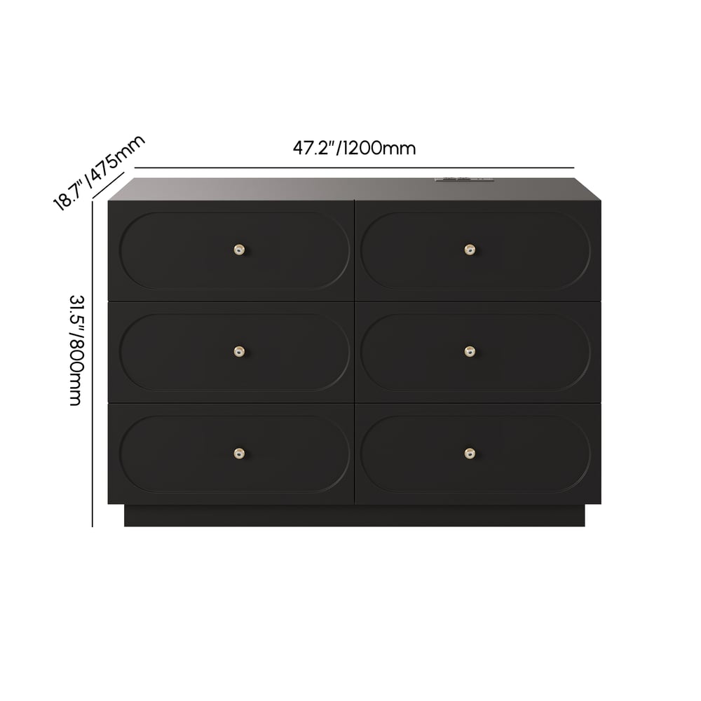Krila 47" Modern Natural 6-Drawer Dresser with Charging Station weights dimensions image