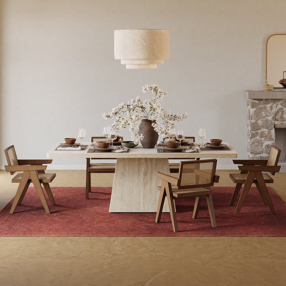 200cm Modern Rectangular Faux Travertine Dining Table, Indoor/Outdoor, Seats 6-8 window image