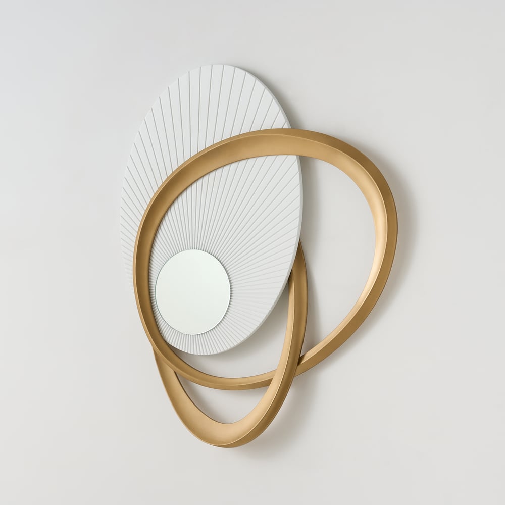 35.4" Art Deco Wall Hanging with Mirror – White & Gold, Radiant Design window image