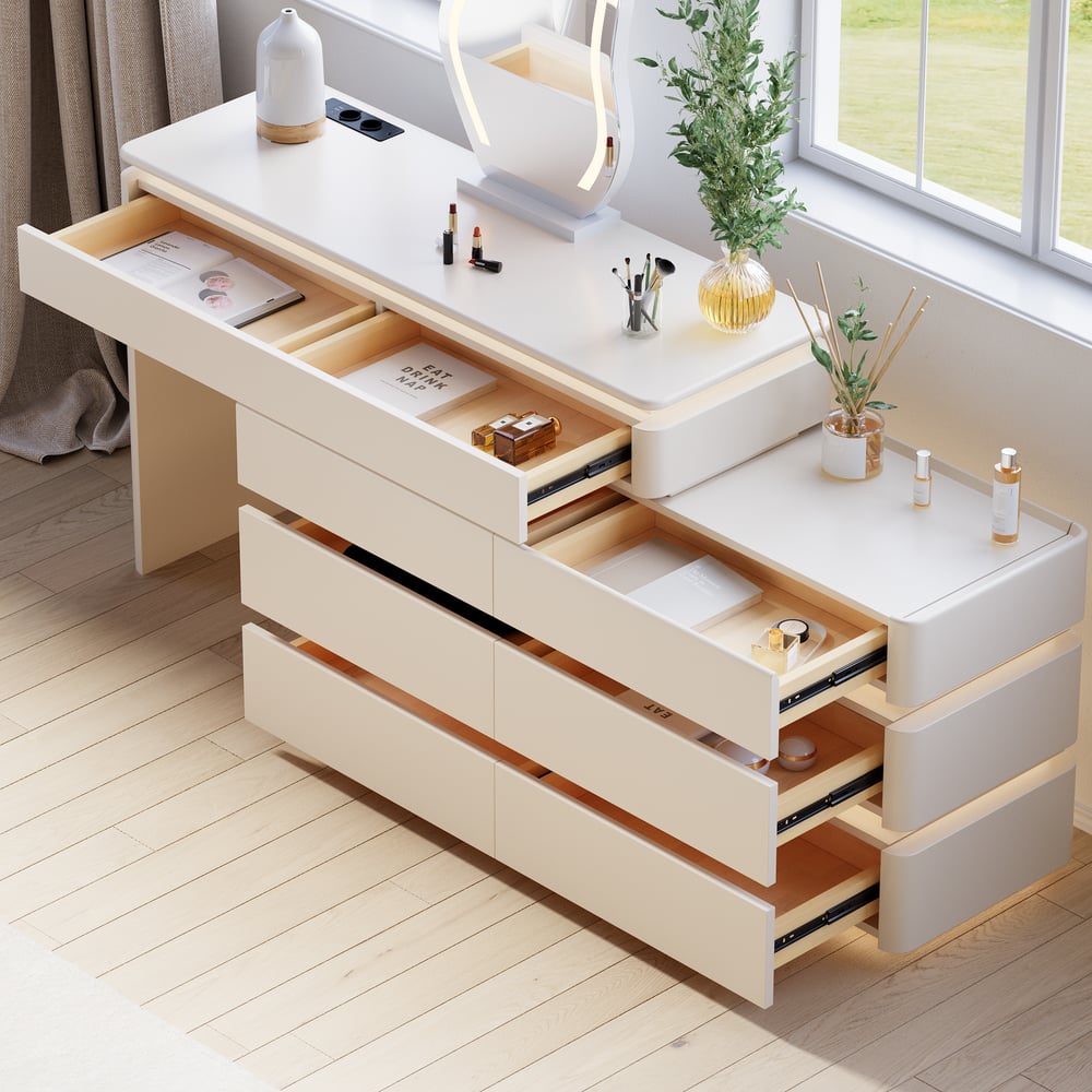 Wysuwana toaletka Lumio 47 „Smart Makeup Vanity z lustrem i światłami obraz okna