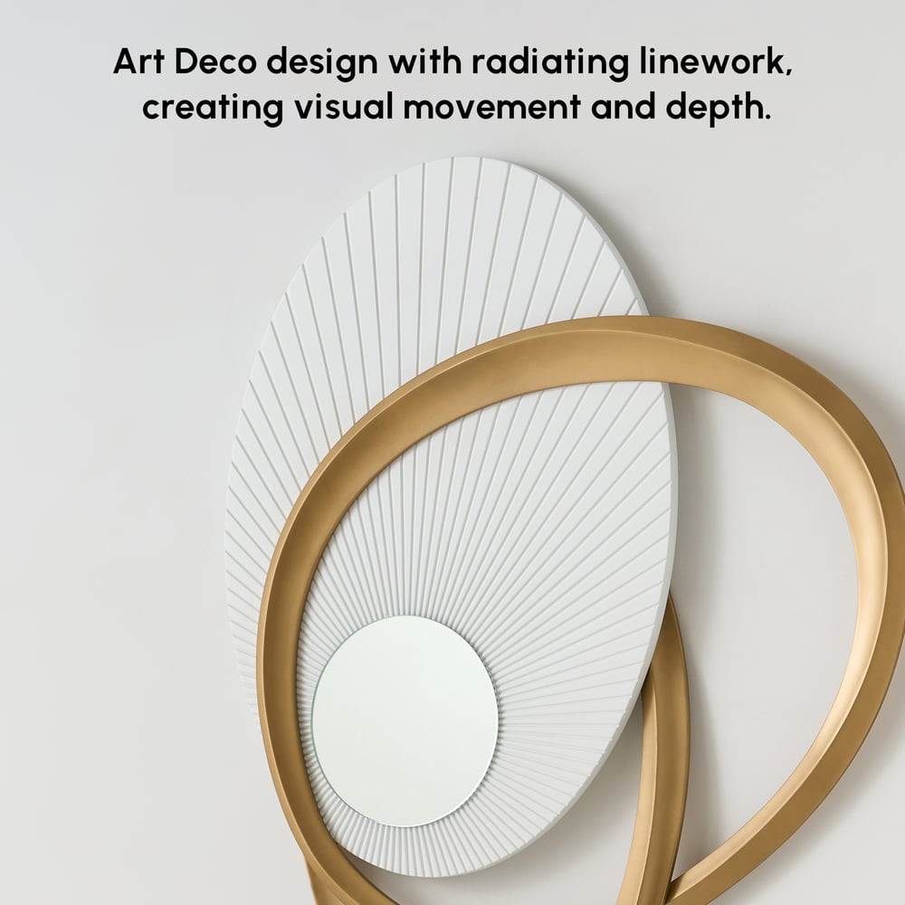 35.4" Art Deco Wall Hanging with Mirror – White & Gold, Radiant Design window image