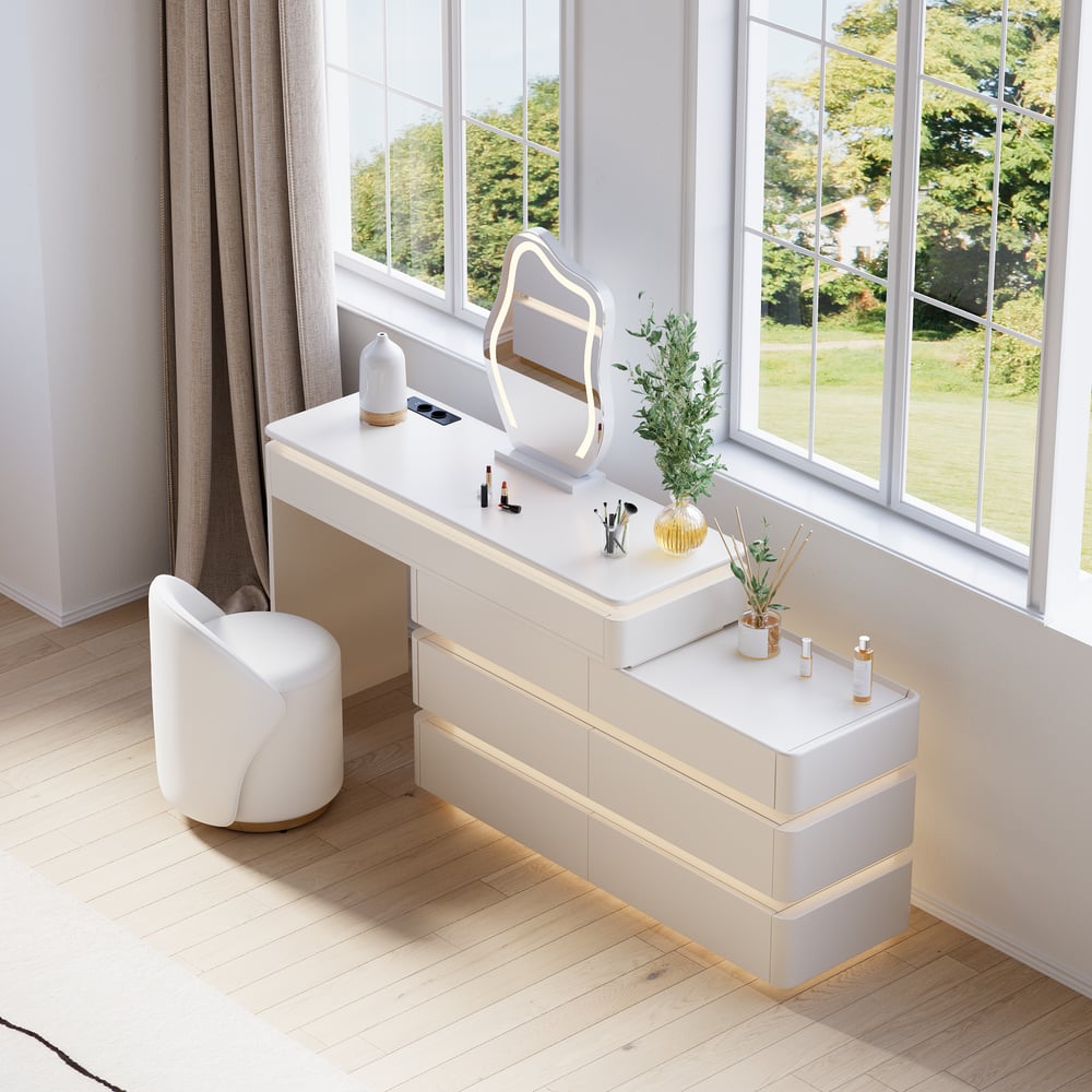 Wysuwana toaletka Lumio 47 „Smart Makeup Vanity z lustrem i światłami obraz okna