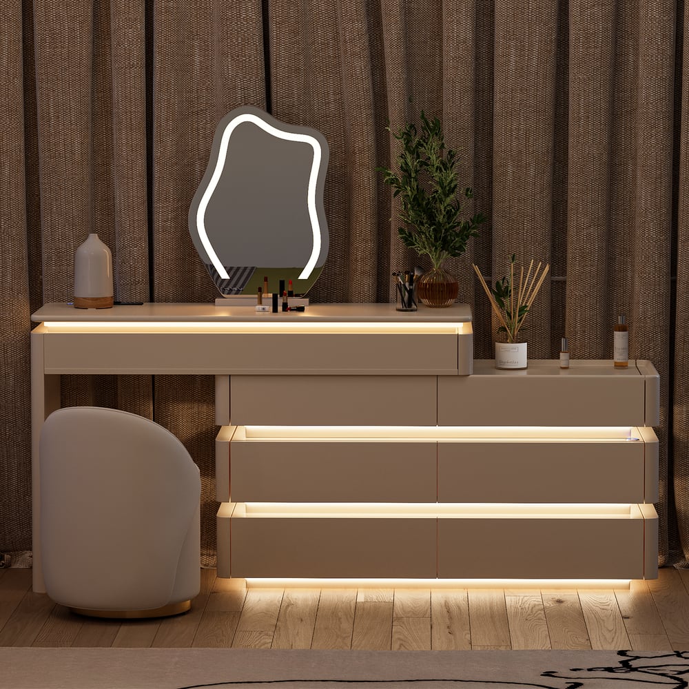 Wysuwana toaletka Lumio 47 „Smart Makeup Vanity z lustrem i światłami obraz okna