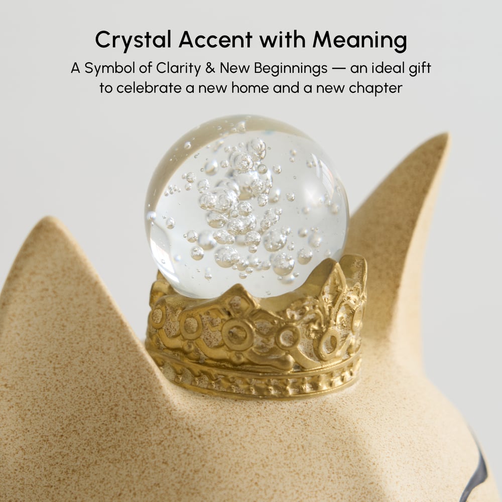 Beige Resin Cat Figurine Set – 31.5" & 24" with Crystal Crowns window image