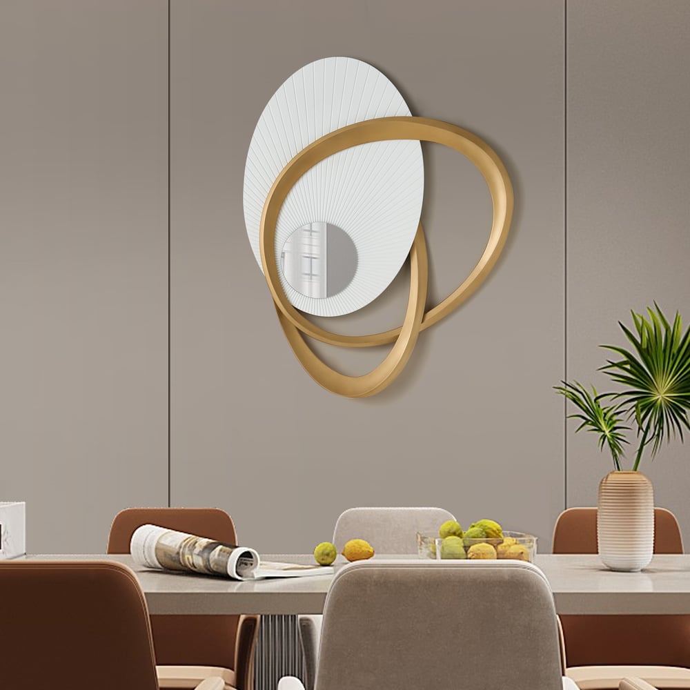 35.4" Art Deco Wall Hanging with Mirror – White & Gold, Radiant Design window image