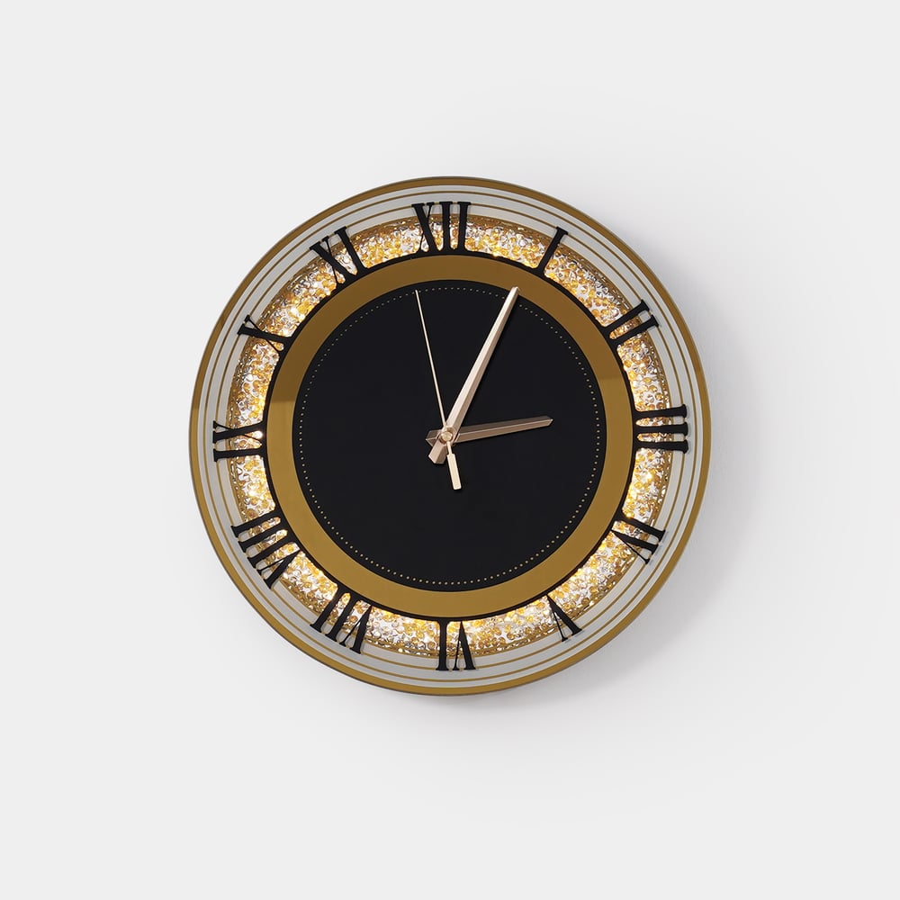 13.8" Golden LED Wall Clock Diamond Roman Numerals, Plug-in LED, Battery-Operated Clock window image
