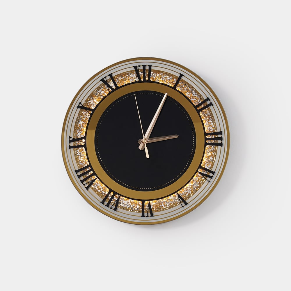 13.8" Golden LED Wall Clock Diamond Roman Numerals, Plug-in LED, Battery-Operated Clock window image