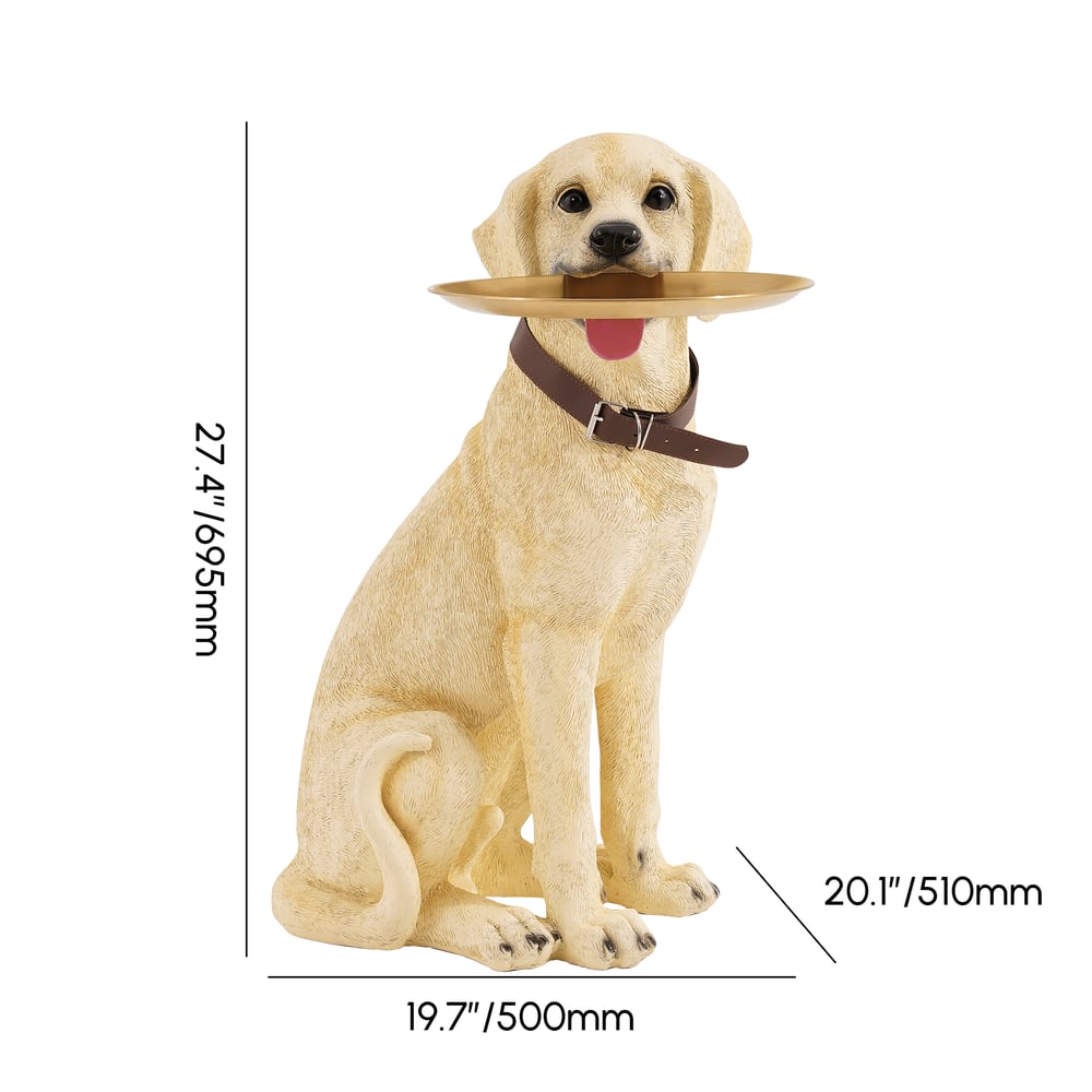 Modern Beige Resin Dog Sculpture Cute End Side Table with  Stainless Steel Storage Tray weights dimensions image
