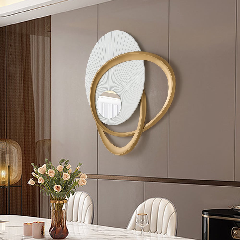 35.4" Art Deco Wall Hanging with Mirror – White & Gold, Radiant Design window image
