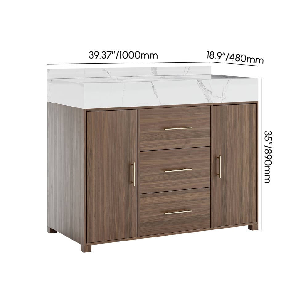 Modern 39" Walnut Sintered Stone Top Bathroom Vanity Set weights dimensions image