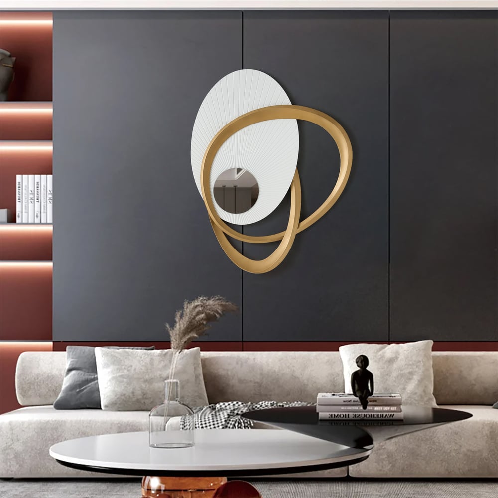 35.4" Art Deco Wall Hanging with Mirror – White & Gold, Radiant Design window image