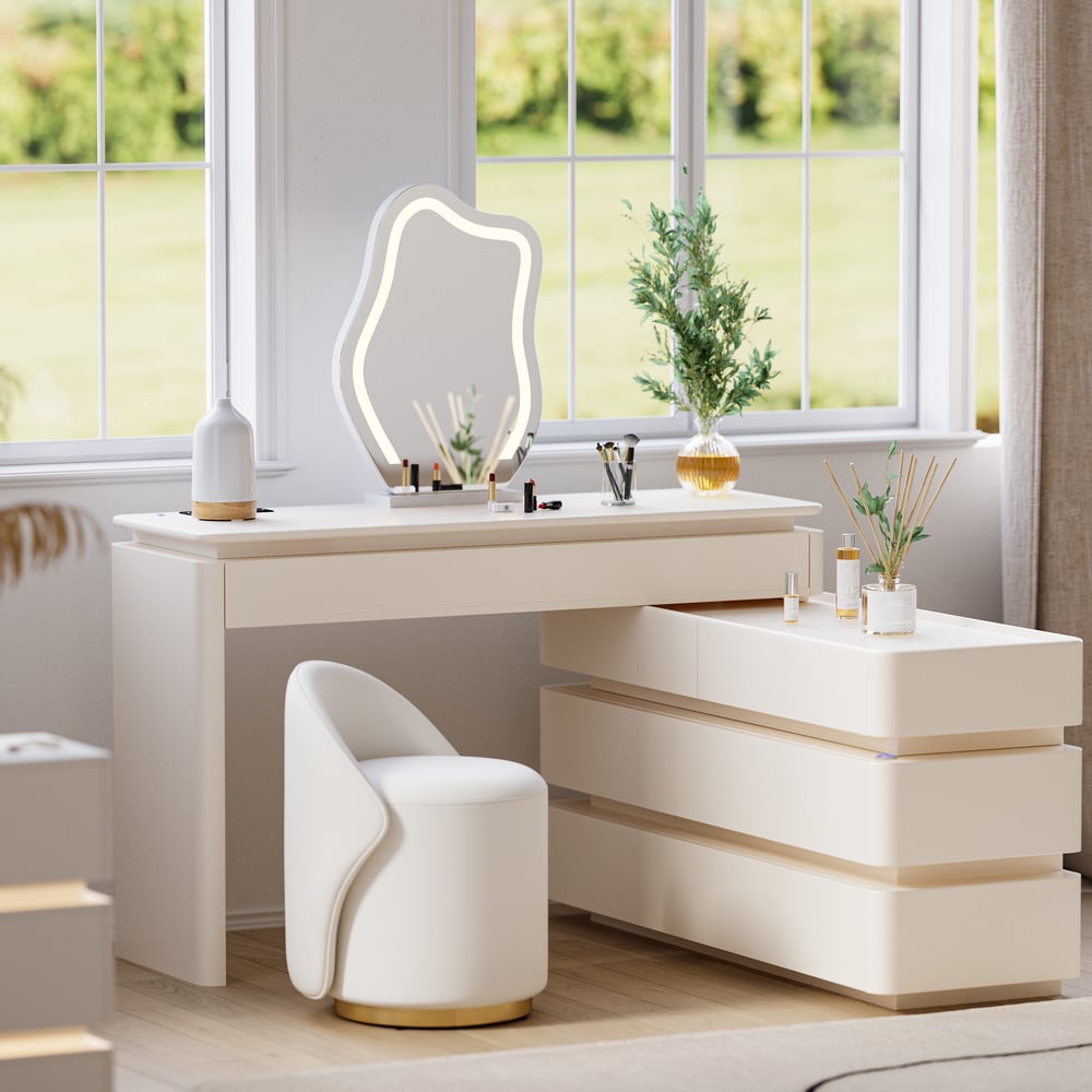 Wysuwana toaletka Lumio 47 „Smart Makeup Vanity z lustrem i światłami obraz okna