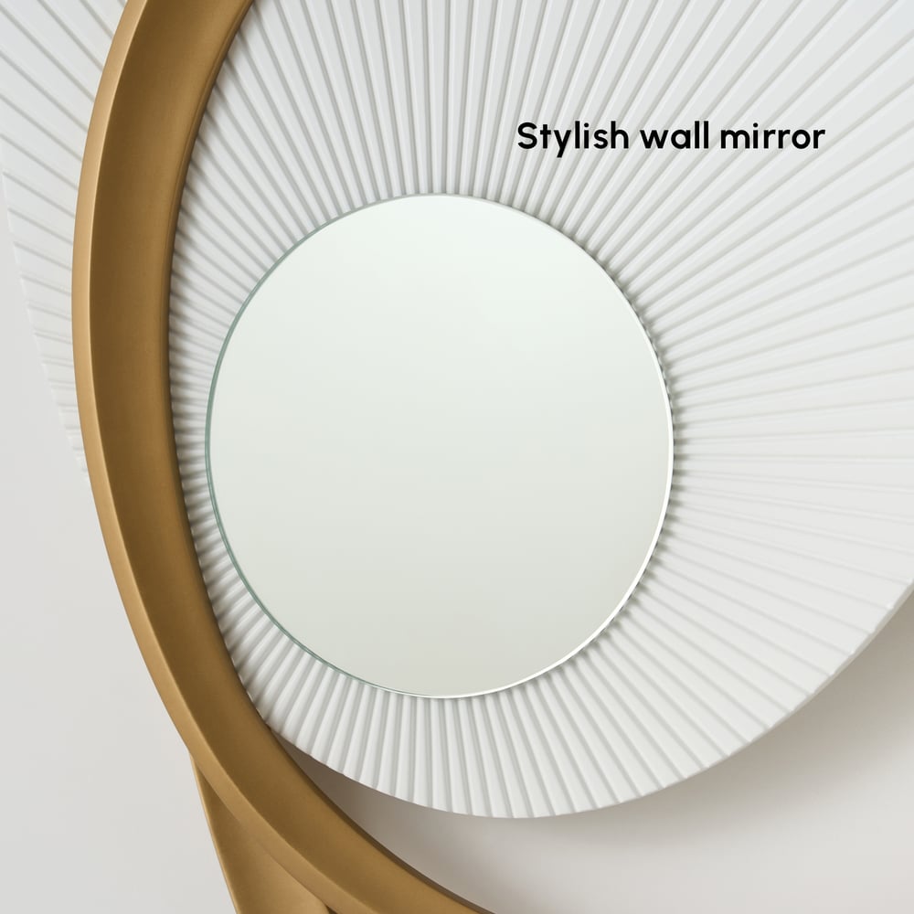 35.4" Art Deco Wall Hanging with Mirror – White & Gold, Radiant Design window image