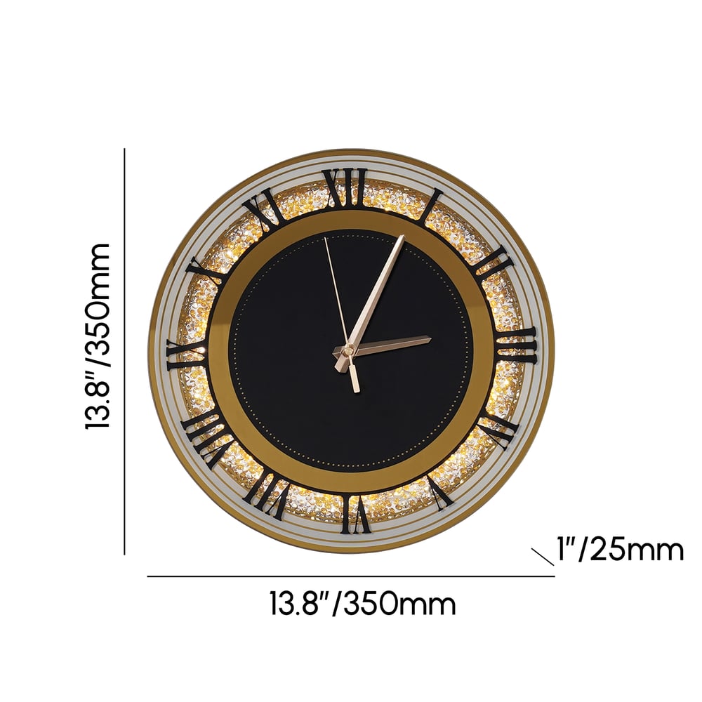 13.8" Golden LED Wall Clock Diamond Roman Numerals, Plug-in LED, Battery-Operated Clock weights dimensions image