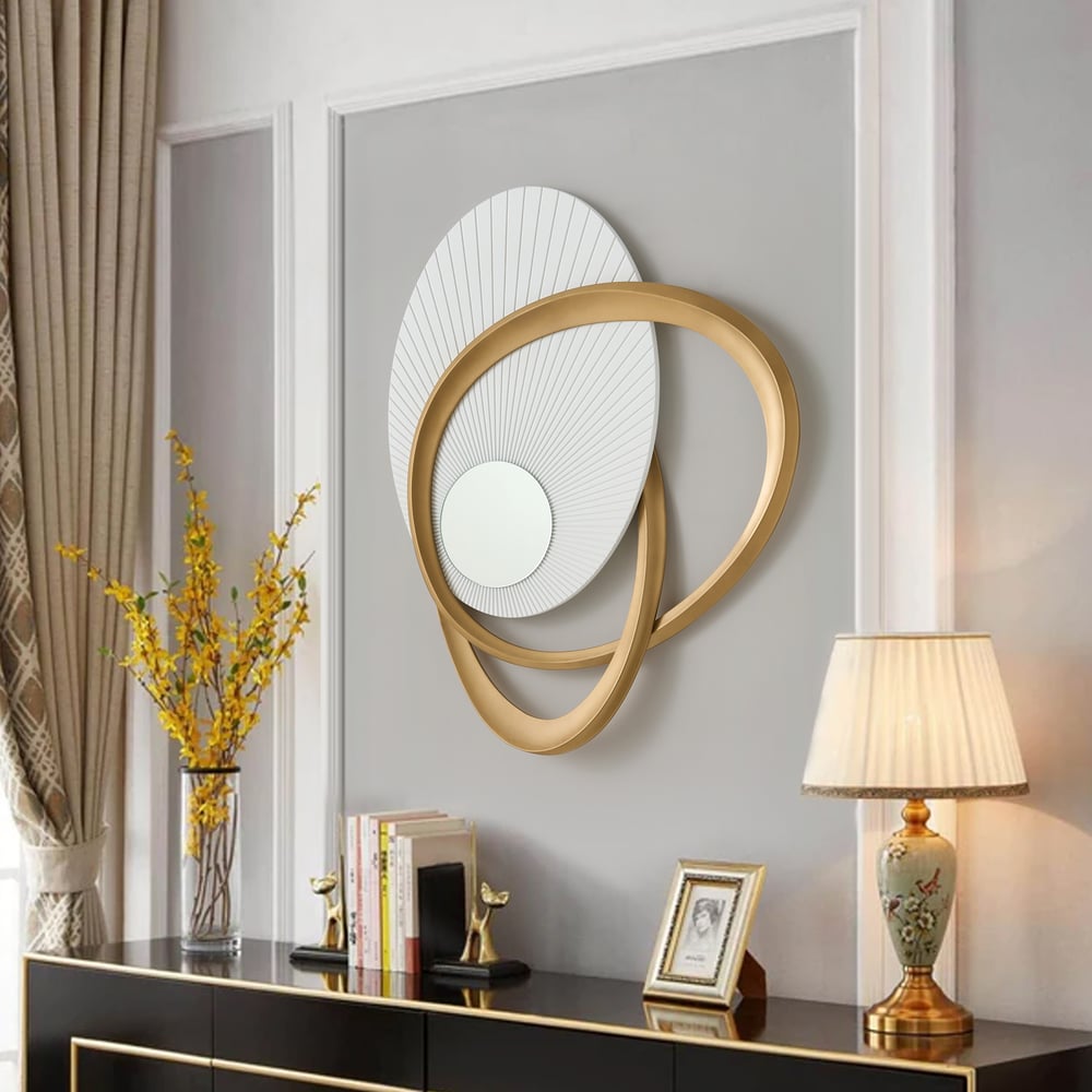 35.4" Art Deco Wall Hanging with Mirror – White & Gold, Radiant Design window image