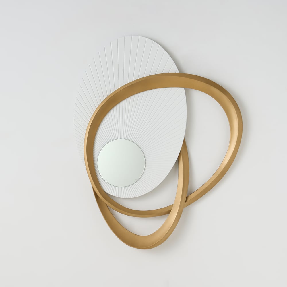 35.4" Art Deco Wall Hanging with Mirror – White & Gold, Radiant Design window image