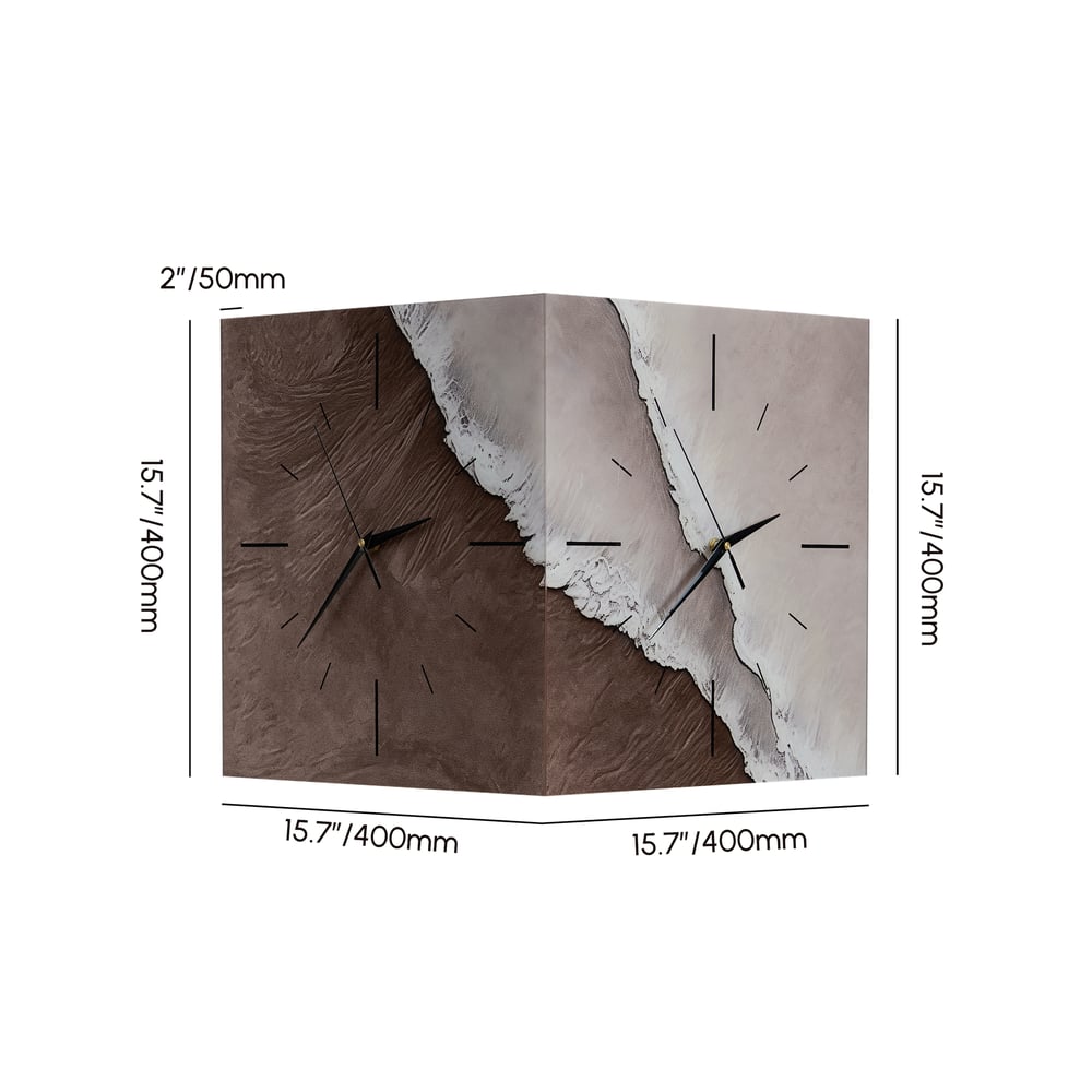 Modern Corner Wall Clock with Adjustable Light Textured Artistic Design in Living Room weights dimensions image