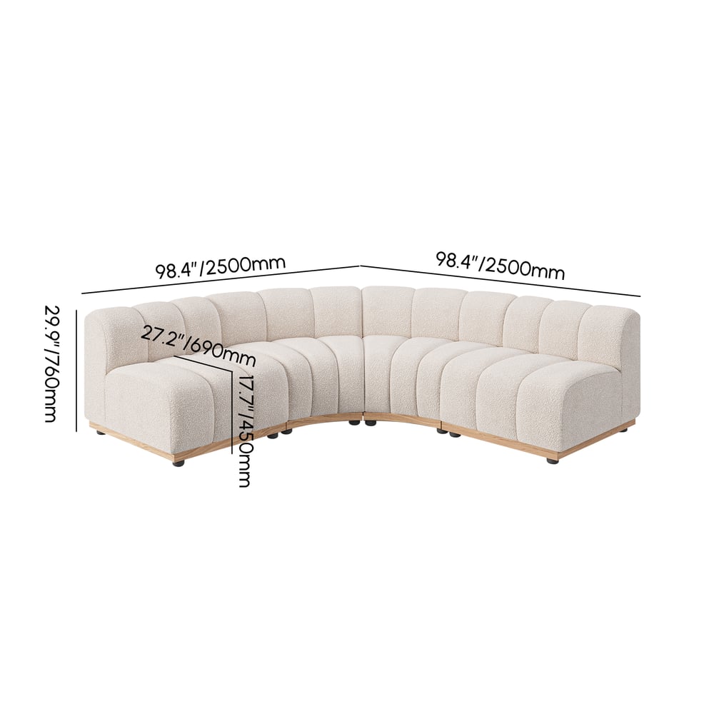 3570mm 4-Piece Performance Boucle Curved Sectional weights dimensions image