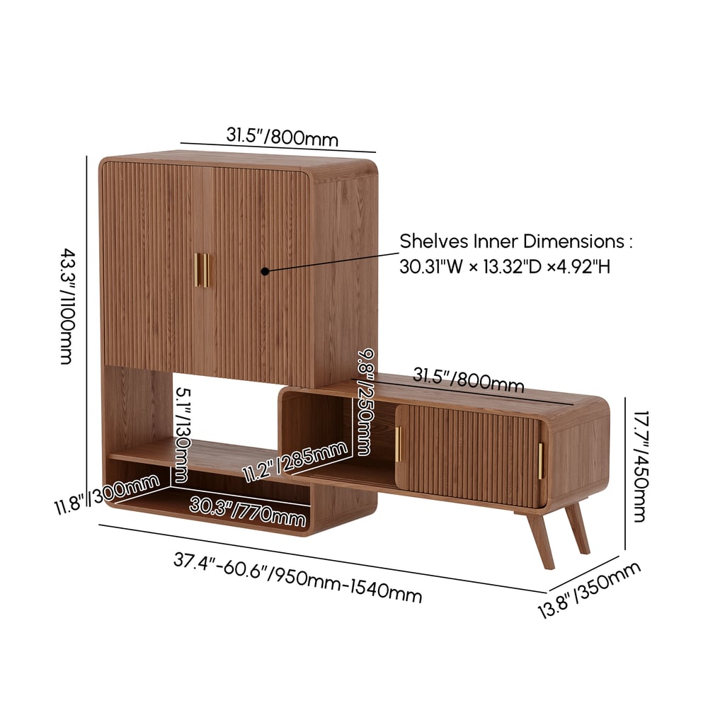 Ash Wood Veneer Shoe Storage Fluted Entryway Cabinet weights dimensions image