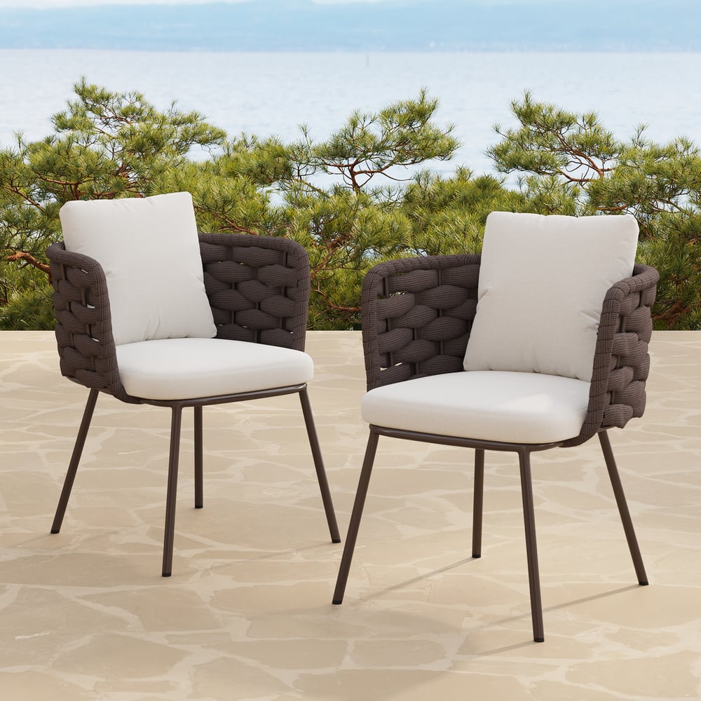 7 Pieces 70.9'' Outdoor Sintered Stone Top Dining Table Set with Rope Woven Armchairs window image