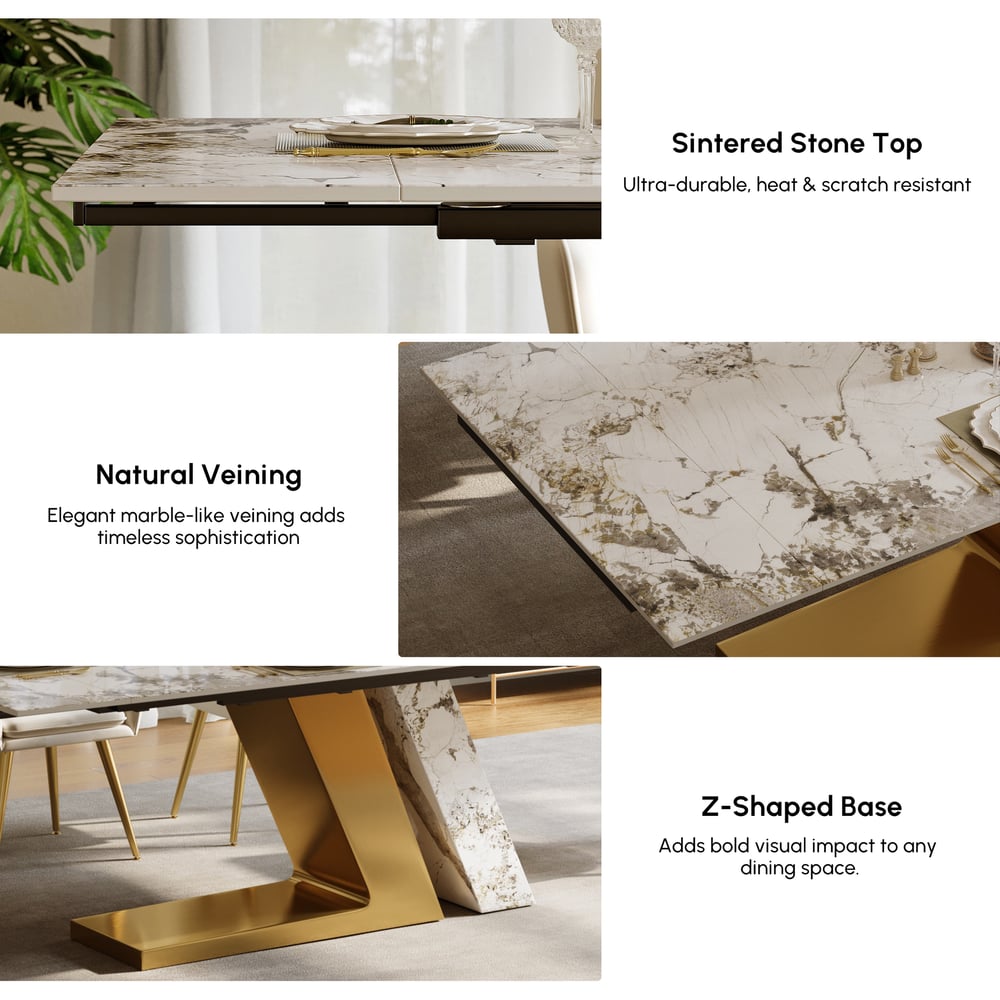 78.7-94.5" Modern Extendable Sintered Stone Dining Table Seats 6-10 People window image