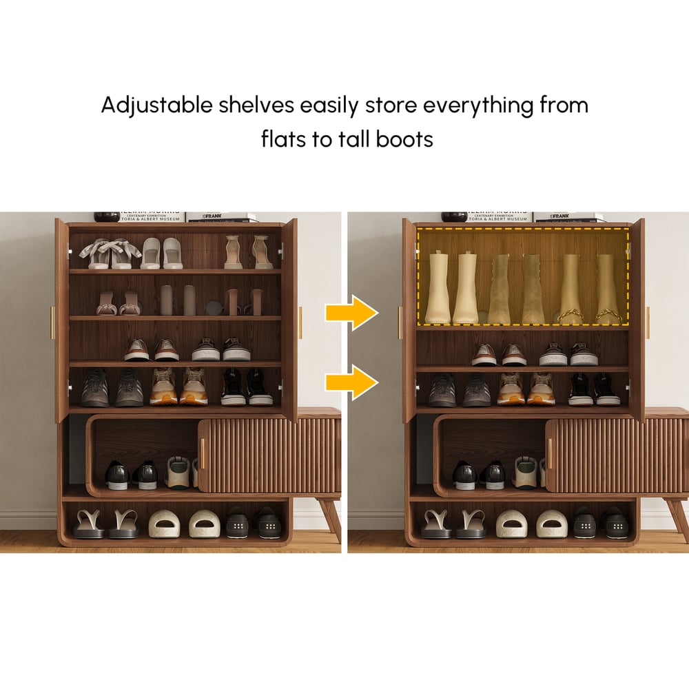 Ash Wood Veneer Shoe Storage Fluted Entryway Cabinet window image
