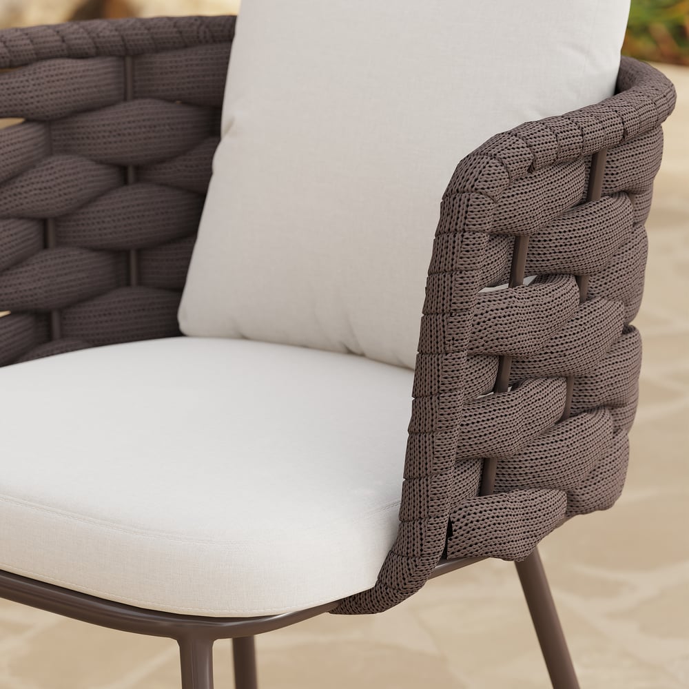 7 Pieces 70.9'' Outdoor Sintered Stone Top Dining Table Set with Rope Woven Armchairs window image