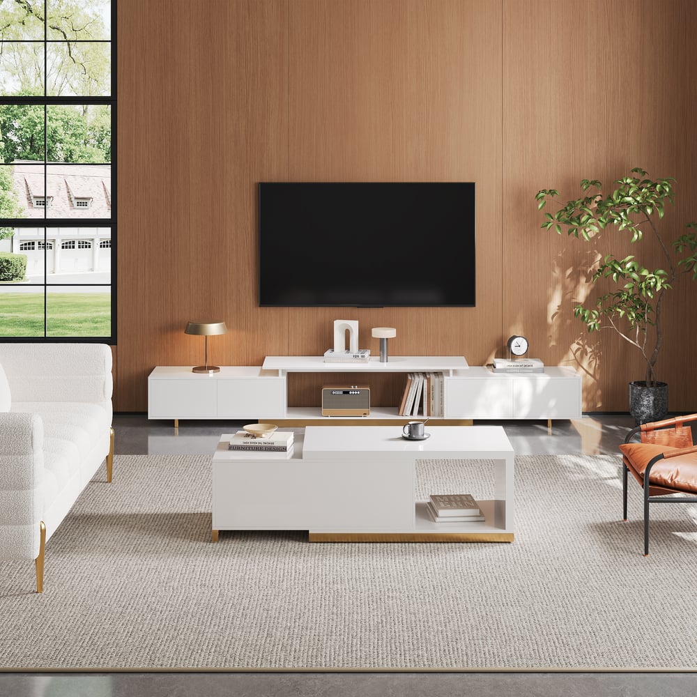 Modern tv-lowboard met 2 laden, uitschuifbaar van 1600 mm tot 2400 mm Vensterafbeelding