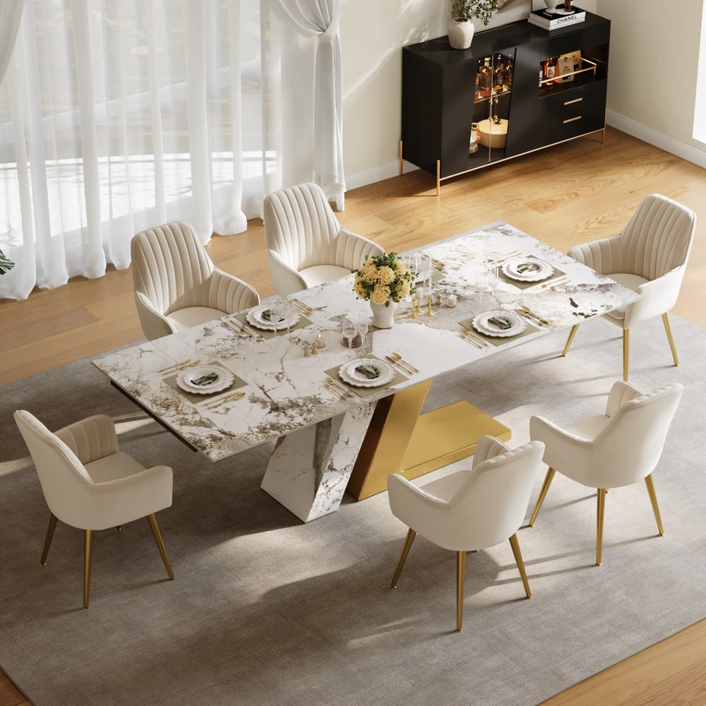 78.7-94.5" Modern Extendable Sintered Stone Dining Table Seats 6-8 People window image