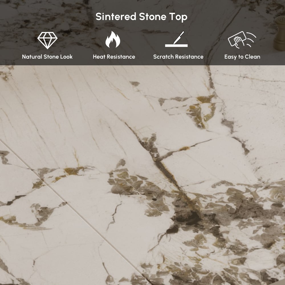 Moderna mesa de comedor rectangular de piedra sinterizada de 1600 mm con 4 sillas en dorado imagen de ventana