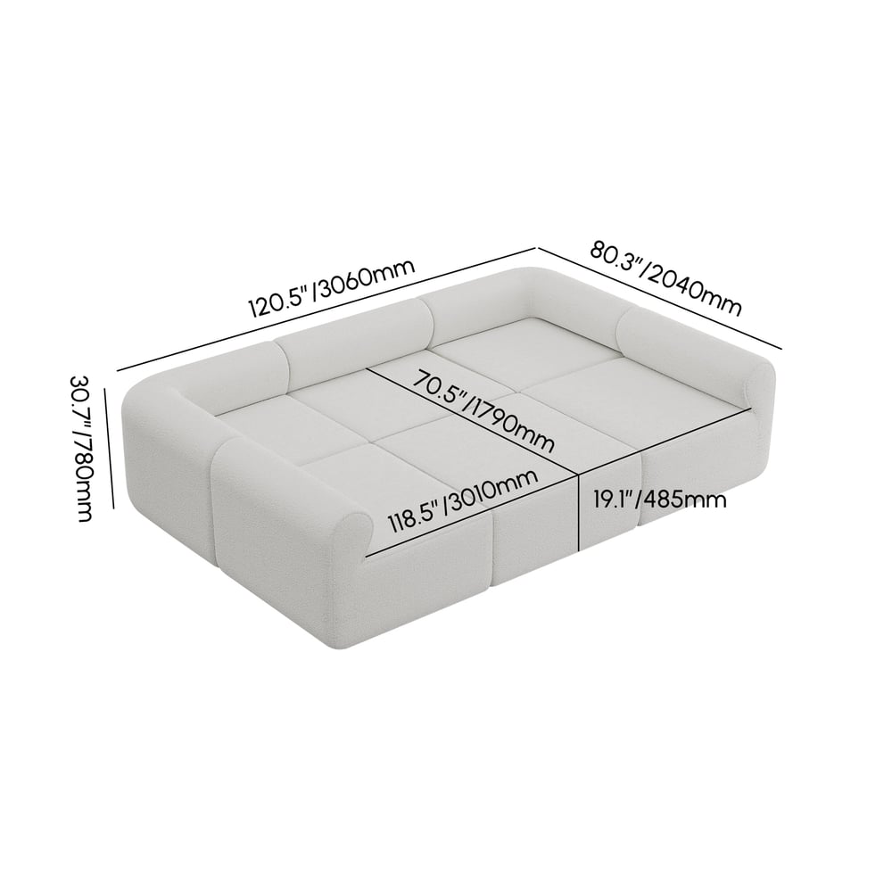 120" 6-Piece Boucle Modular Sectional weights dimensions image