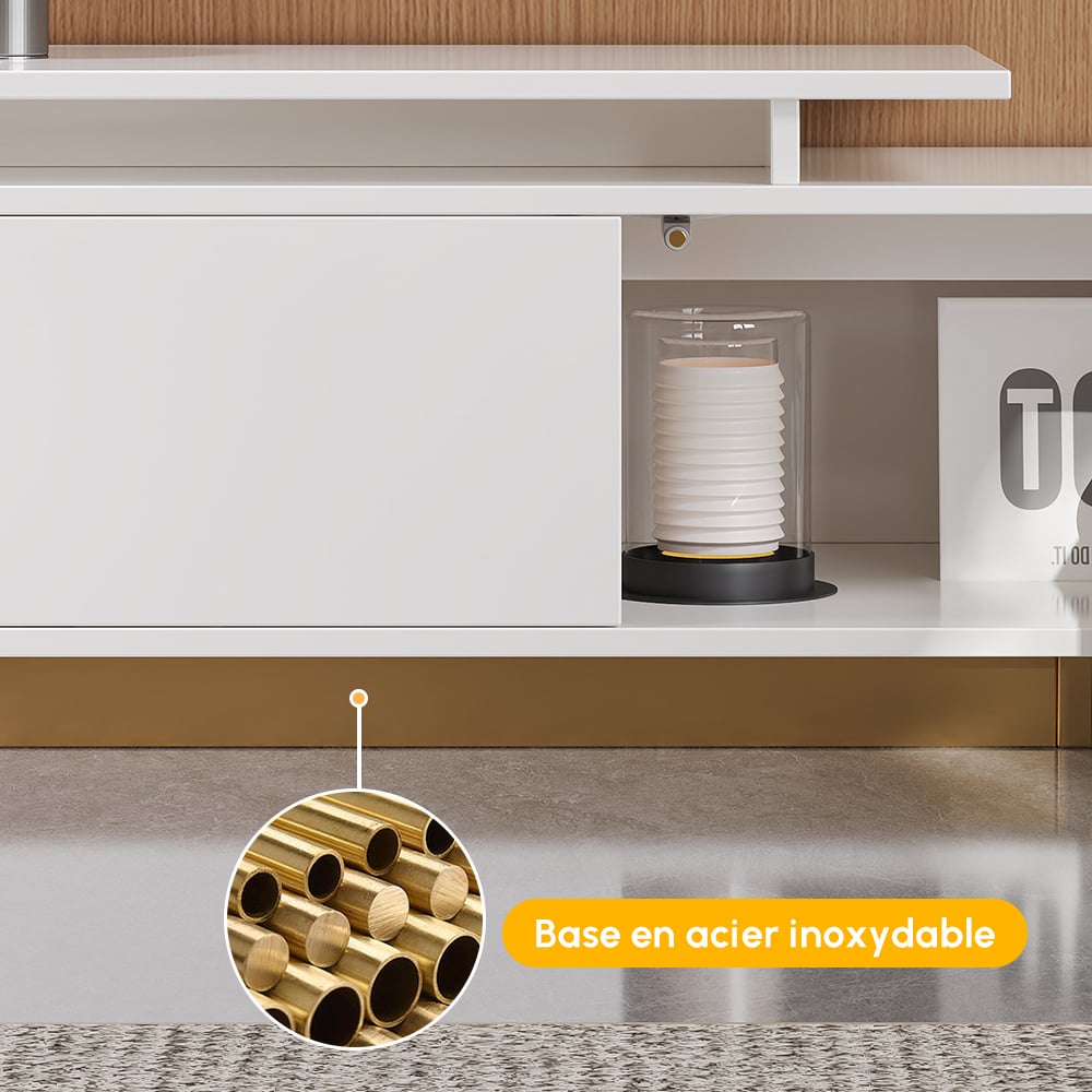 Meuble TV extensible Mordel 160 à 240 cm blanc avec rangement image de fenêtre