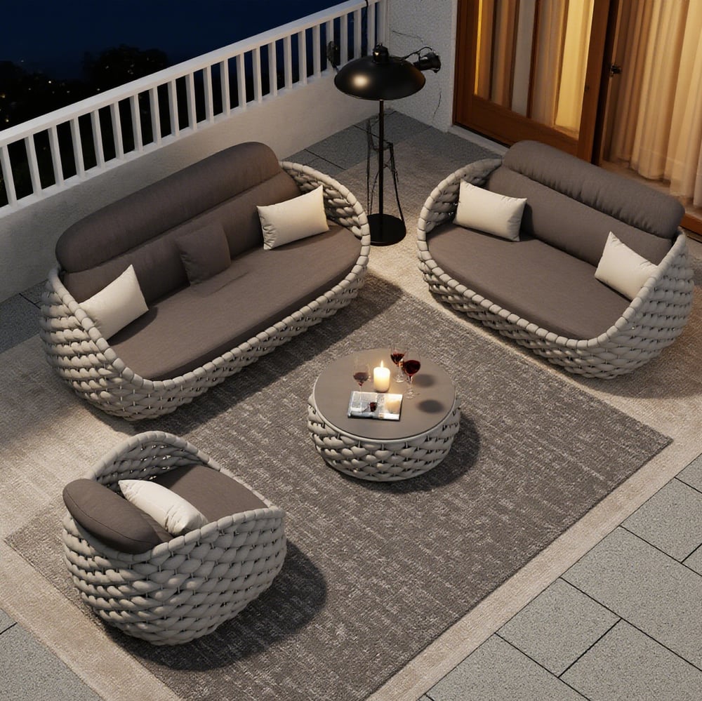 Tatta 6-Person Woven Rope Outdoor Sofa Set with Faux Marble Top Coffee Table window image