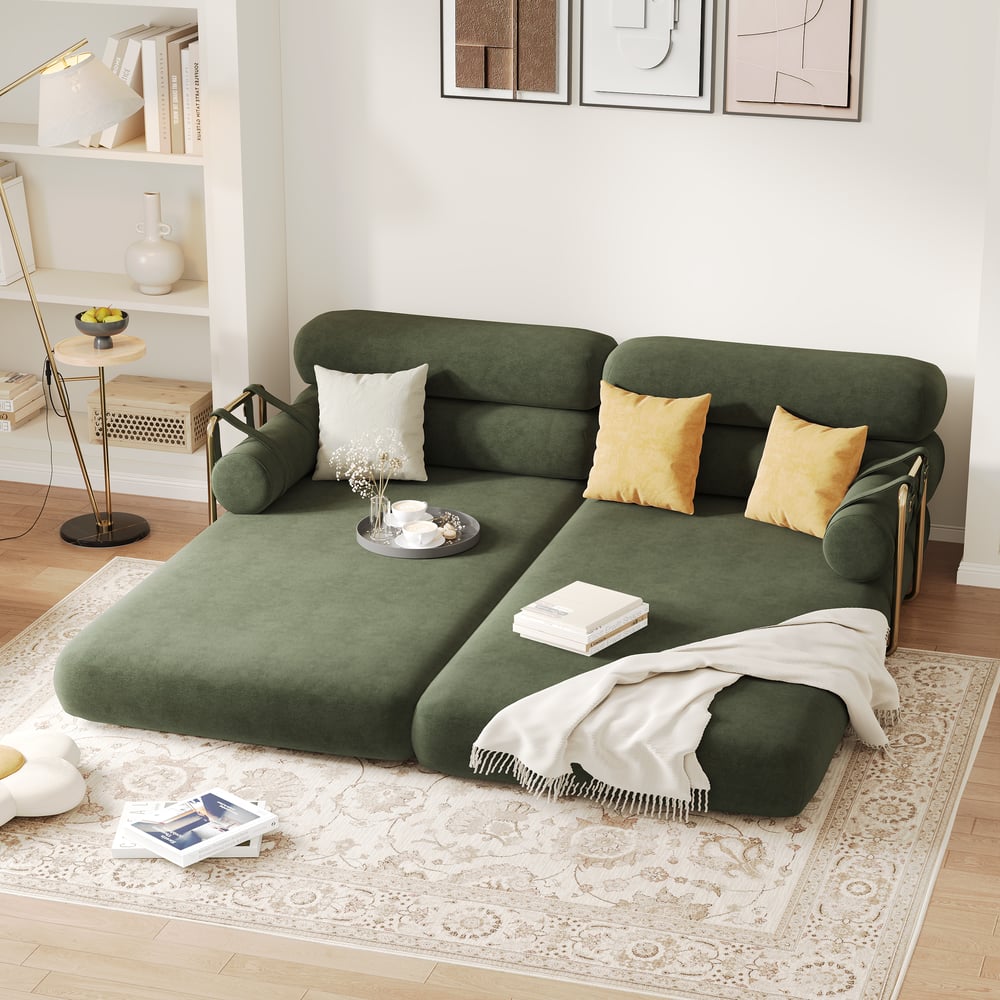 81" Velvet Futon Sofa Bed 3-Seater window image