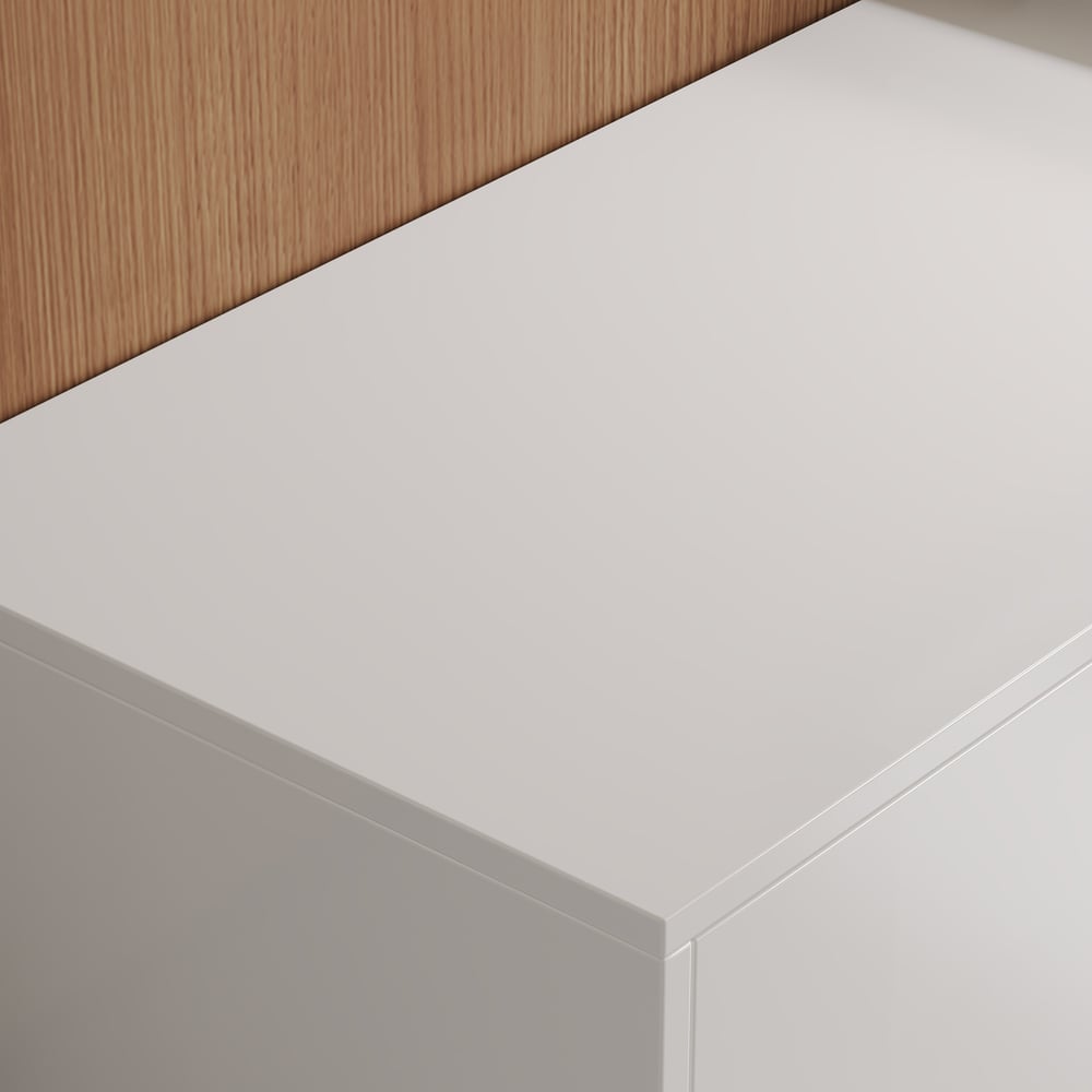 Meuble TV extensible Mordel 160 à 240 cm blanc avec rangement image de fenêtre