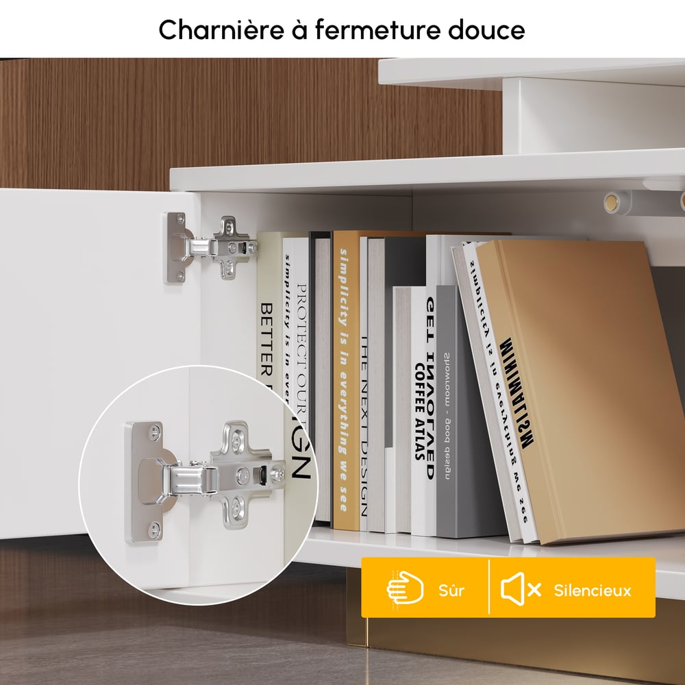Meuble TV extensible Mordel 160 à 240 cm blanc avec rangement image de fenêtre