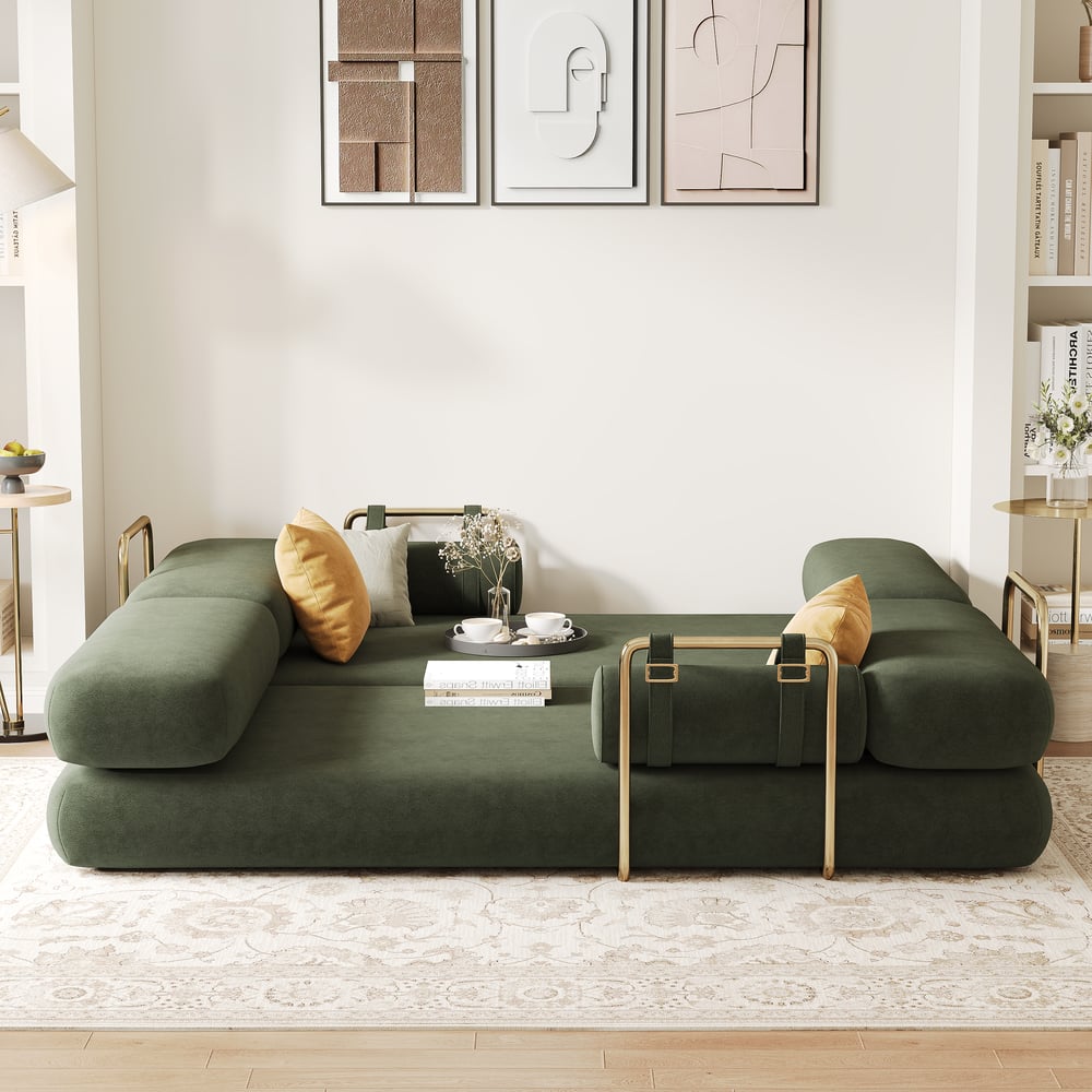 81" Velvet Futon Sofa Bed 3-Seater window image