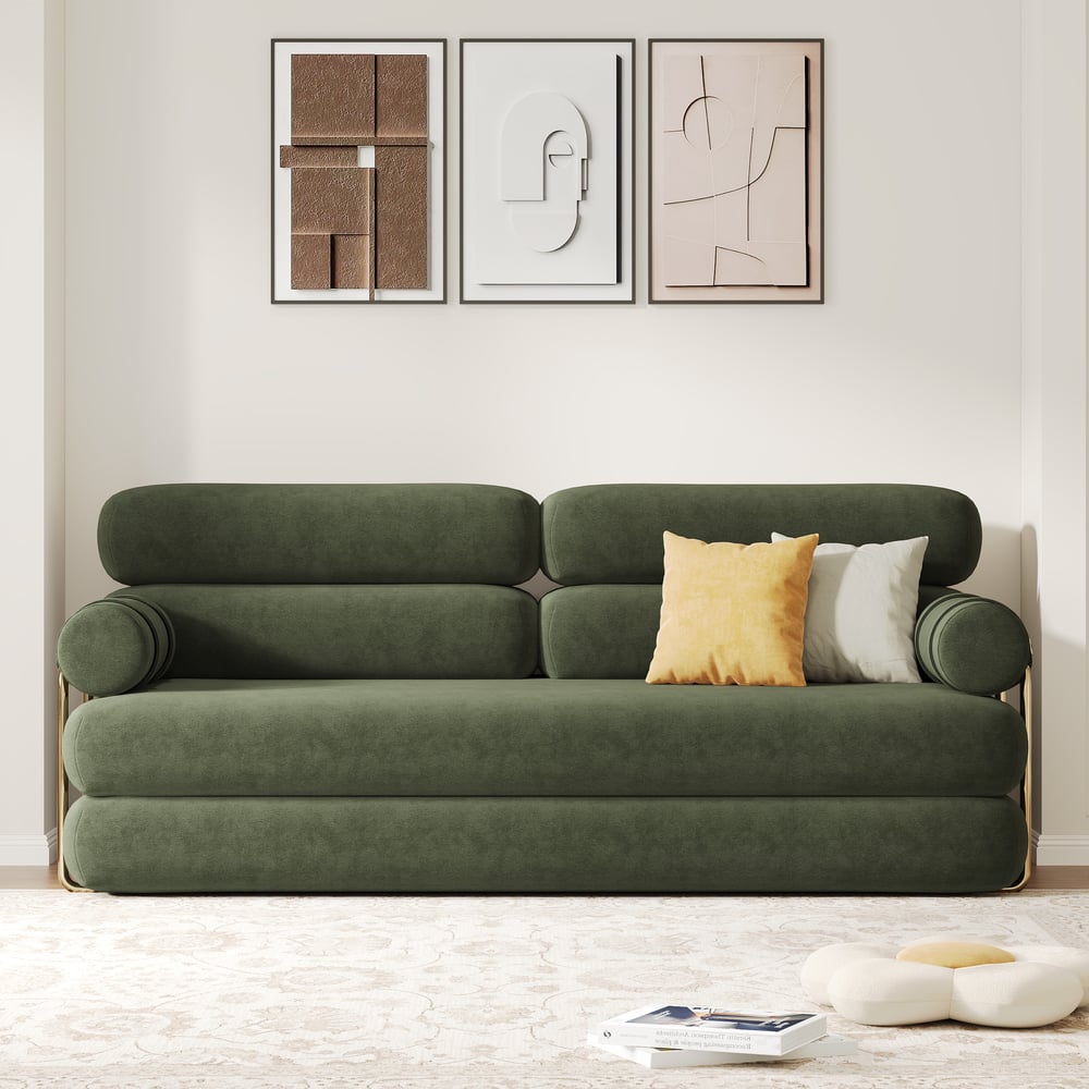 81" Velvet Futon Sofa Bed 3-Seater window image