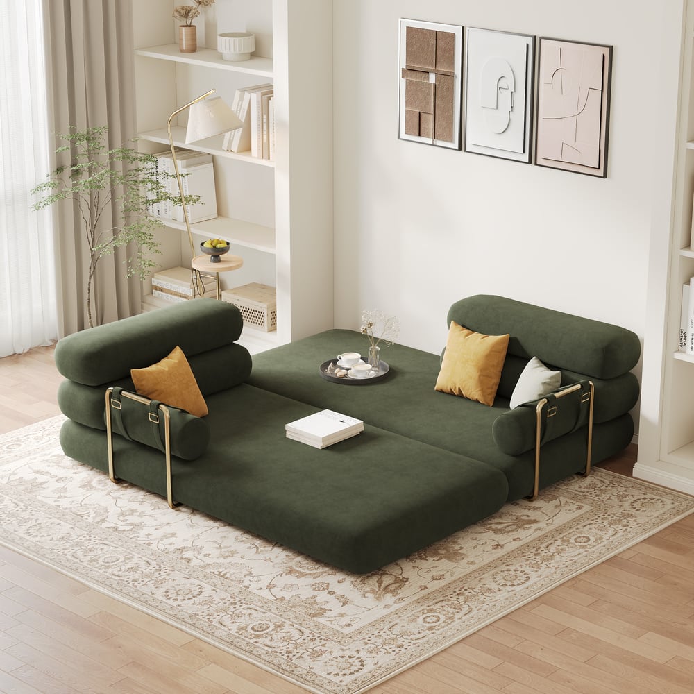 81" Velvet Futon Sofa Bed 3-Seater window image
