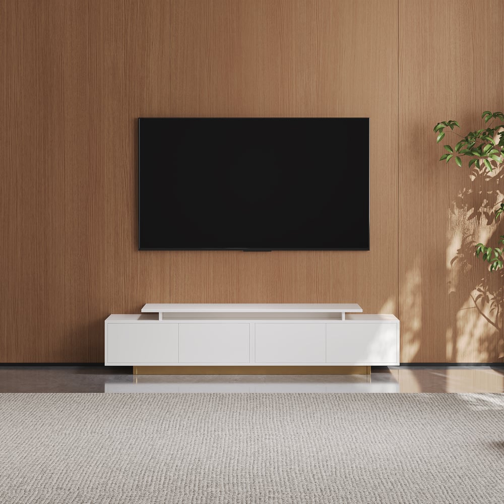 Meuble TV extensible Mordel 160 à 240 cm blanc avec rangement image de fenêtre