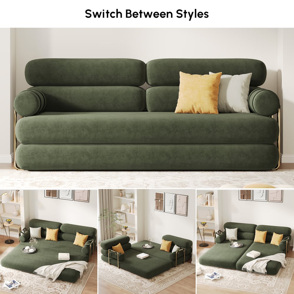81" Velvet Futon Sofa Bed 3-Seater window image