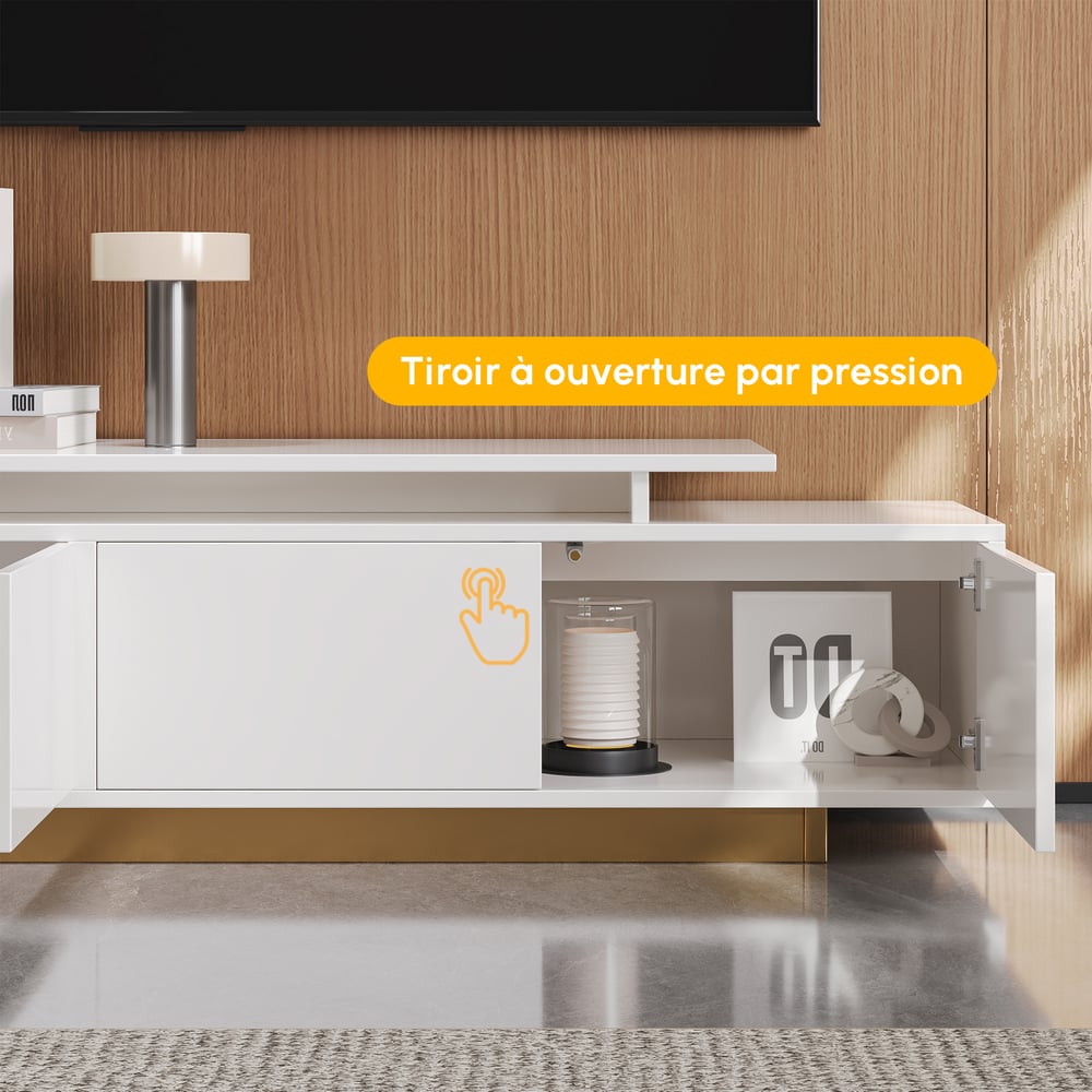 Meuble TV extensible Mordel 160 à 240 cm blanc avec rangement image de fenêtre