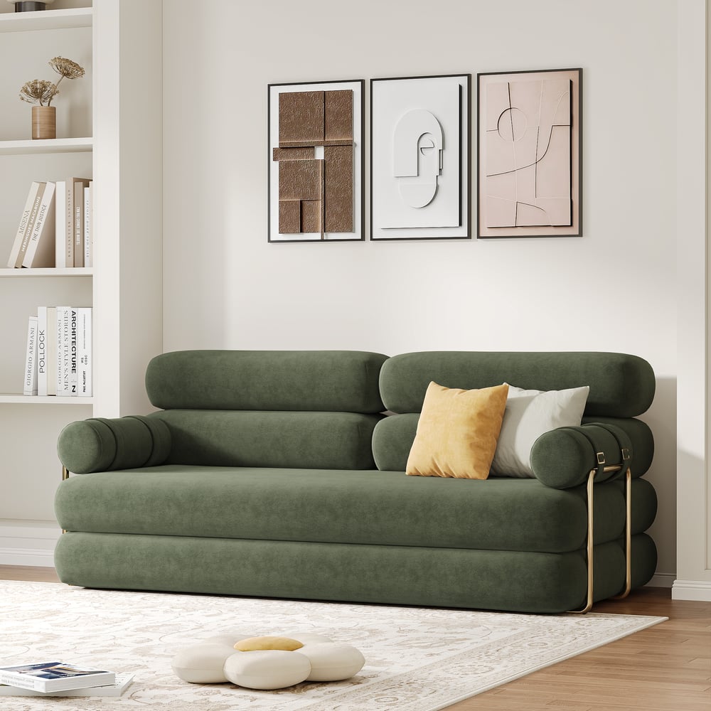81" Velvet Futon Sofa Bed 3-Seater window image
