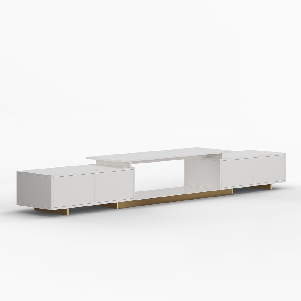 Meuble TV extensible Mordel 160 à 240 cm blanc avec rangement image de fenêtre
