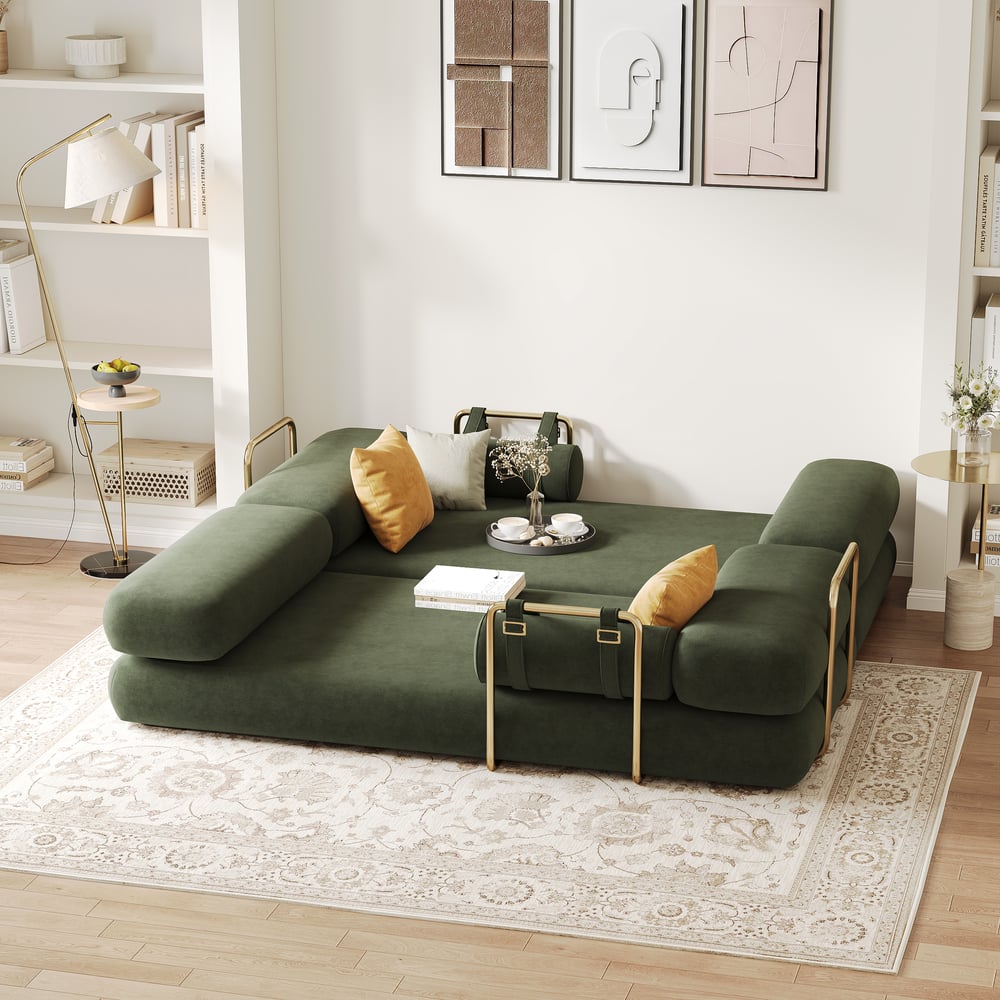 81" Velvet Futon Sofa Bed 3-Seater window image
