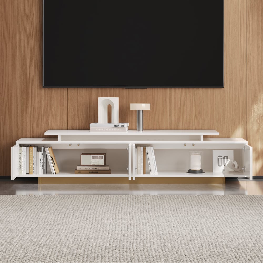 Meuble TV extensible Mordel 160 à 240 cm blanc avec rangement image de fenêtre