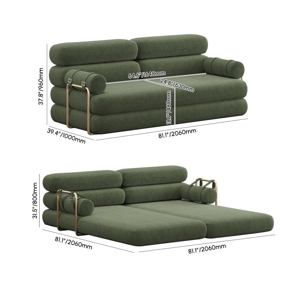 81" Velvet Futon Sofa Bed 3-Seater weights dimensions image